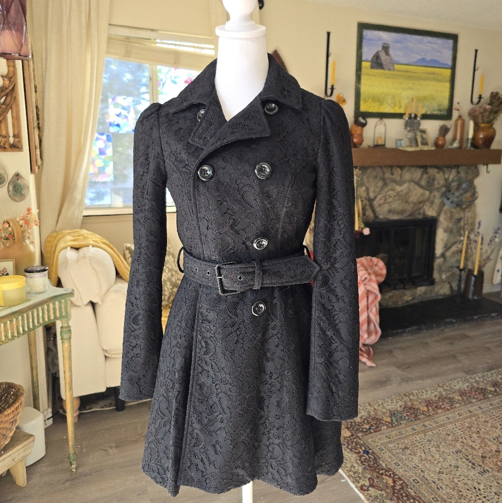 Vintage GUESS Lace Dark Academia Trench Romantic Goth